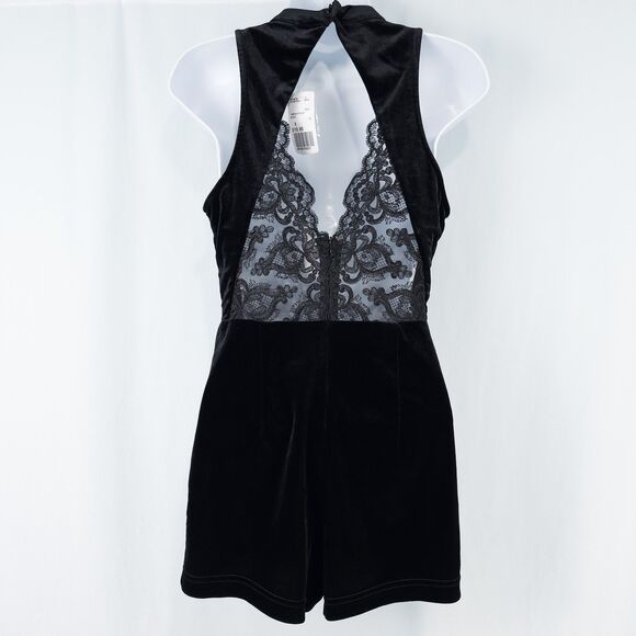 Forever 21 Velvet Sleeveless Romper Womens Small Black Choker Lace Back Party - Picture 2 of 16